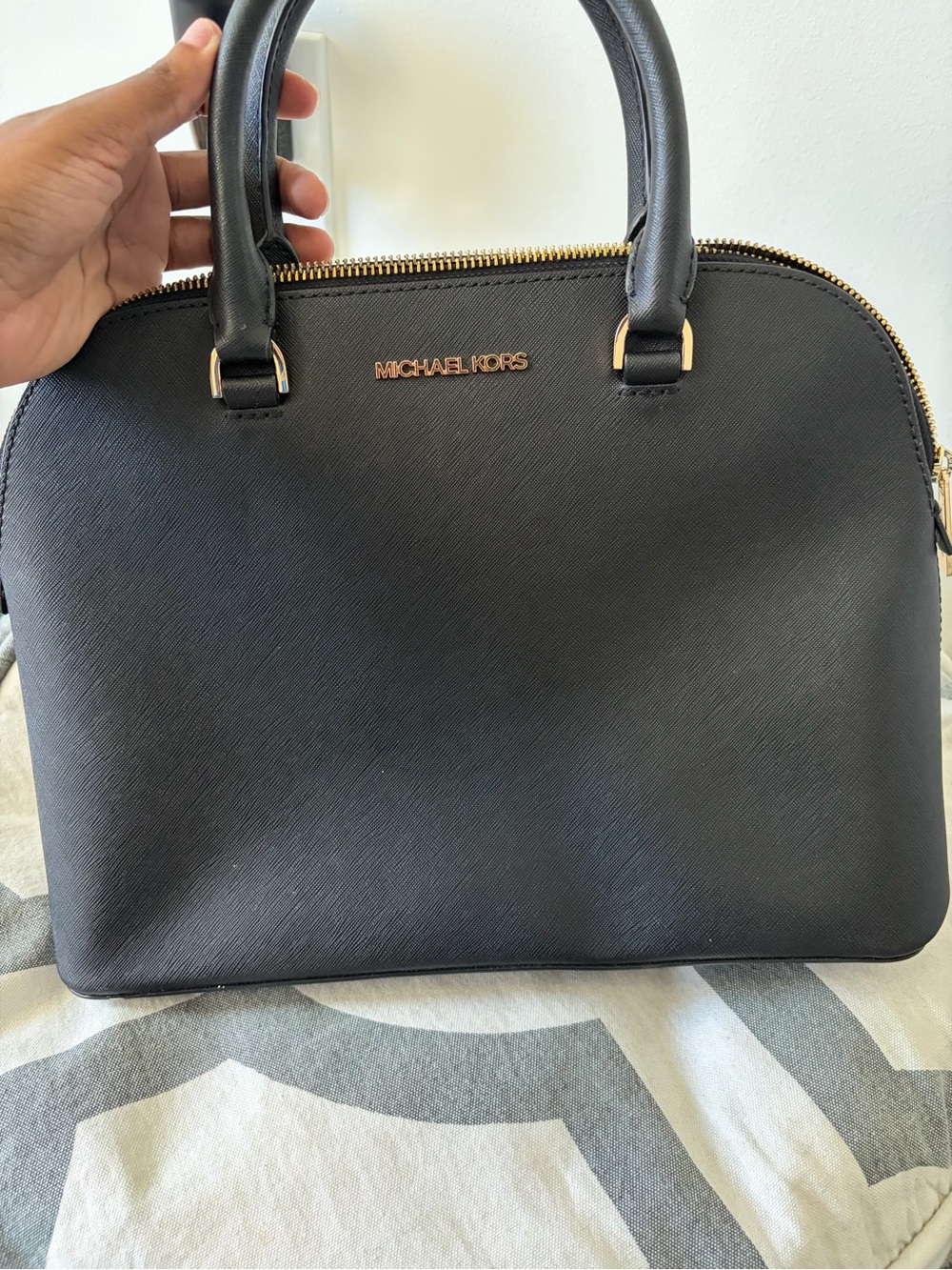 Michael Kors Black Dome Satchel with Gold Hardware